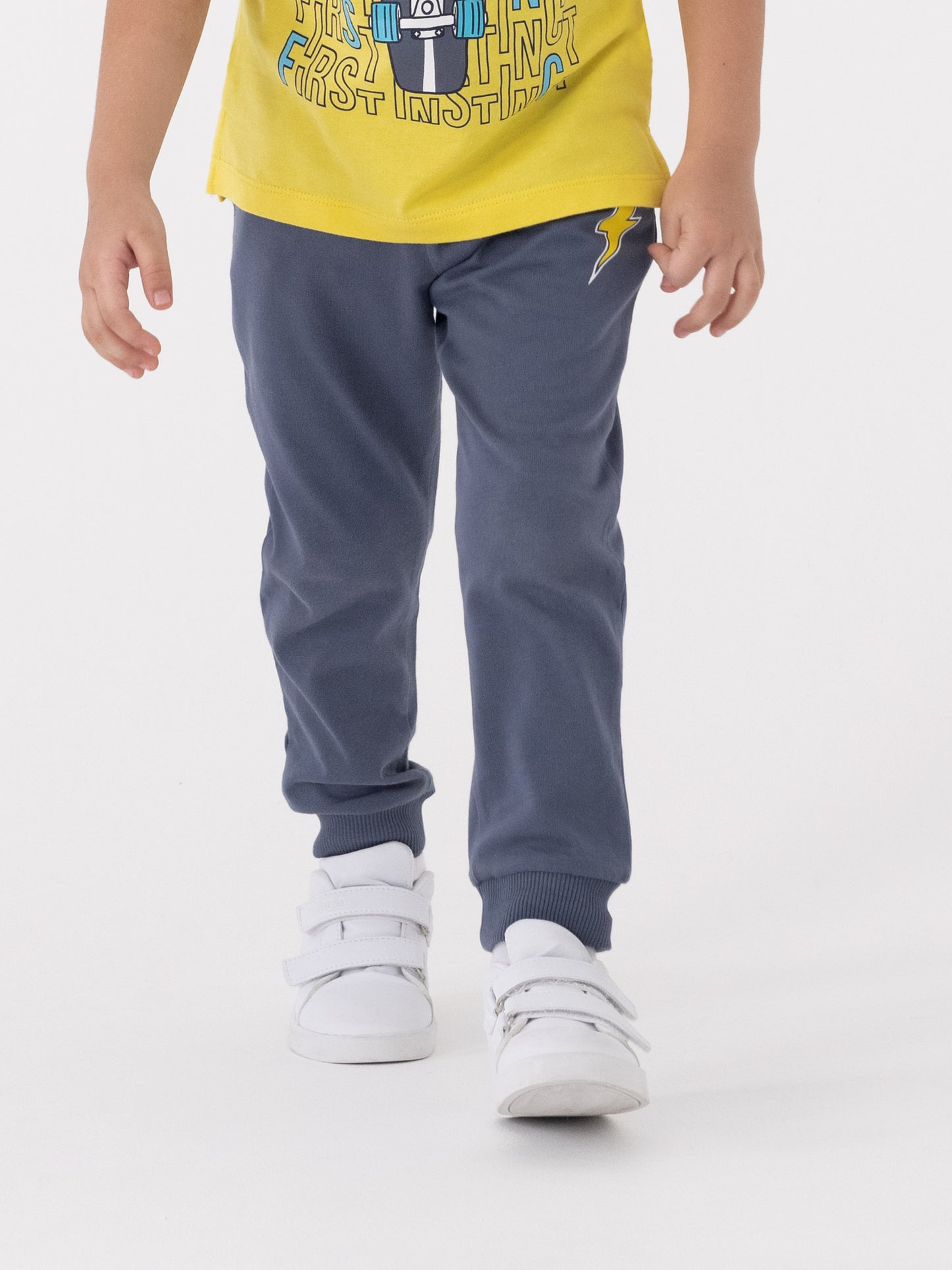 Solid Joggers with Thunderbolt Patch - Grey