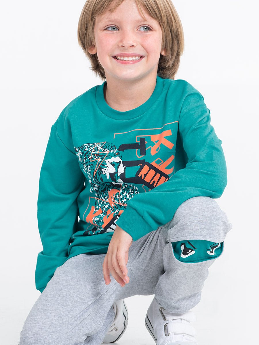 CWKB 62819-40-283 - Cherubino boys green sweatshirt with kung fu tiger print - model1
