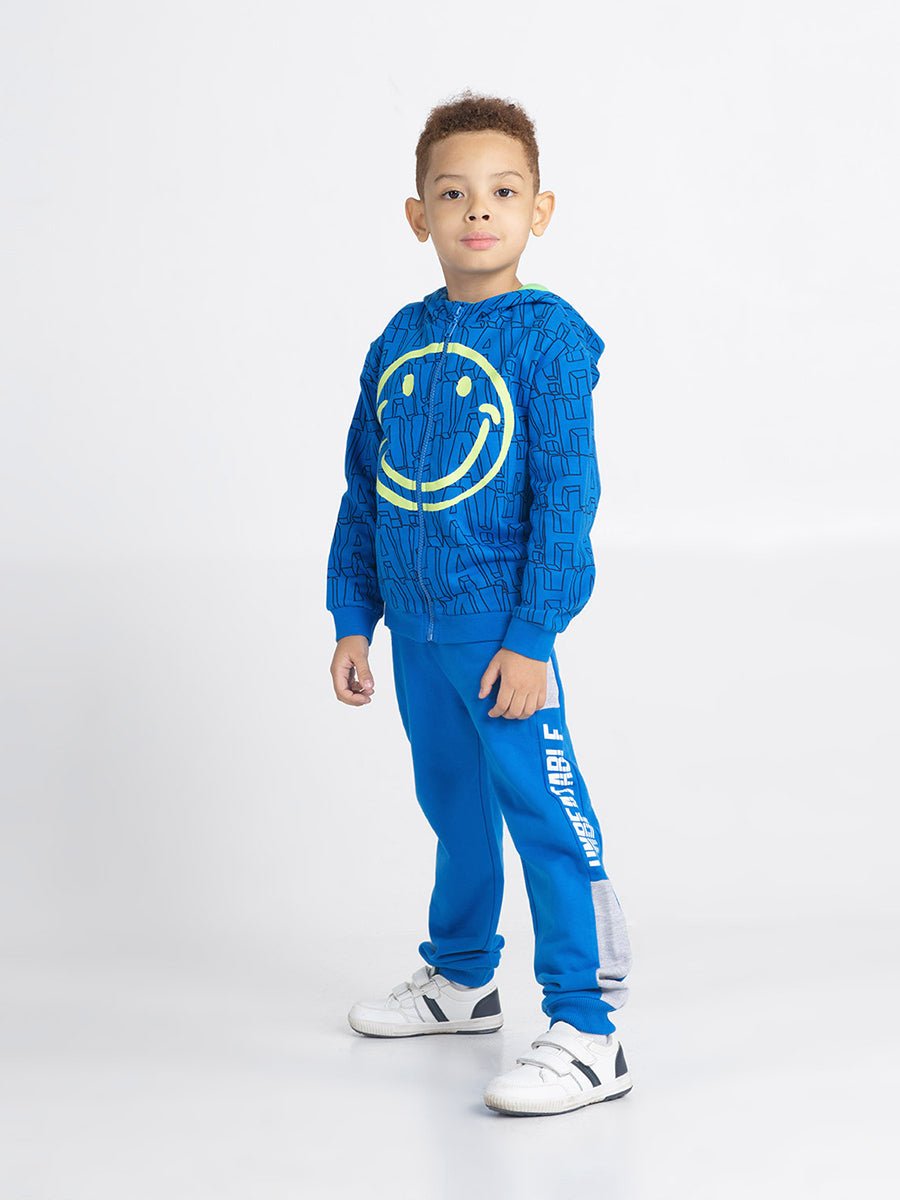 Boys Blue Hoodie with Smile Print