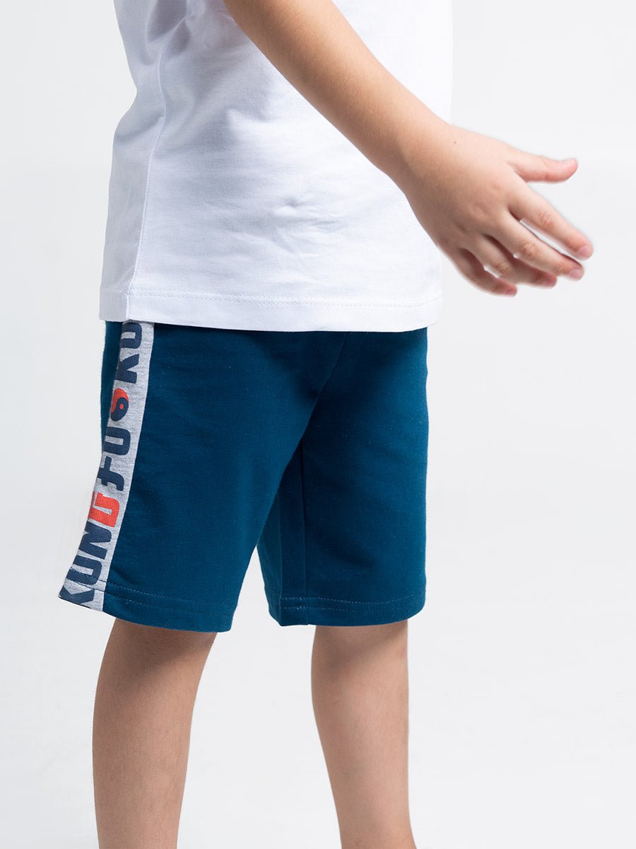 Boys Dark Blue Shorts with Kung Fu Print