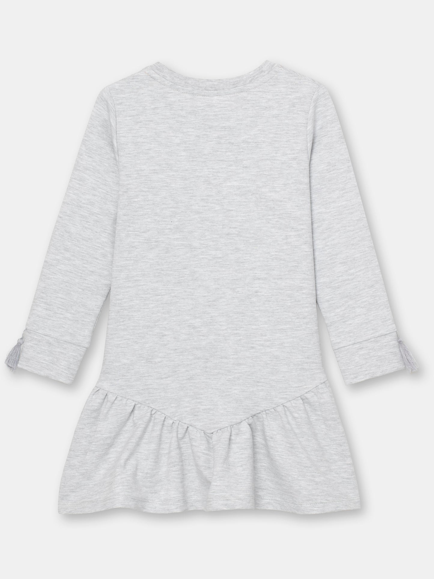 CWKG 62886-11-290 - Cherubino girls light grey melange dress with flowers and butterflies print - back