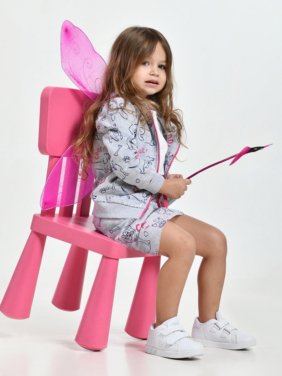 Girls Grey Hoodie with Cute Puppies Print