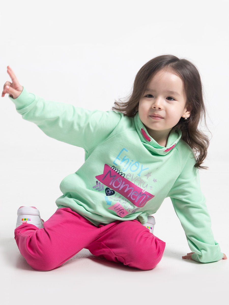 Girls Green Hoodie with Enjoy Every Moment Print