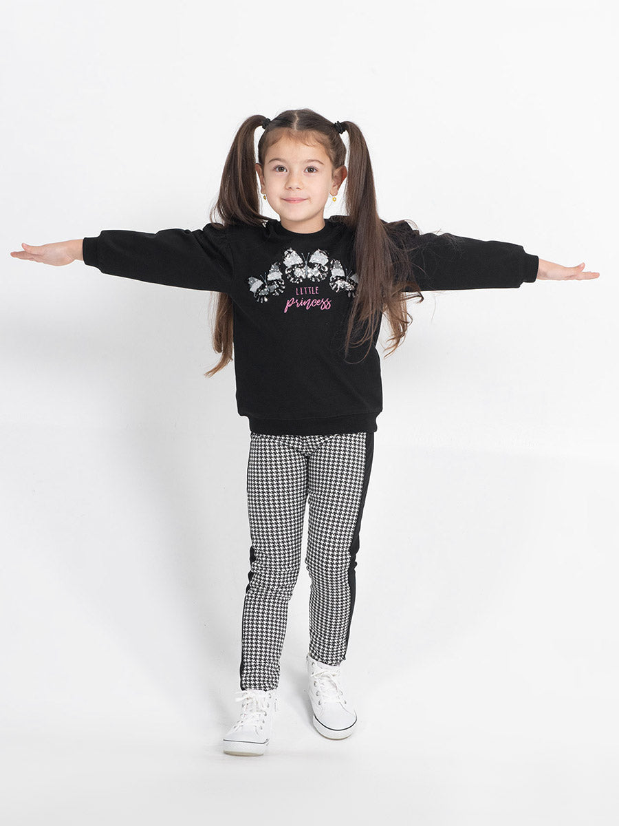 Girls Black Sweatshirt with Glitter Butterflies Print