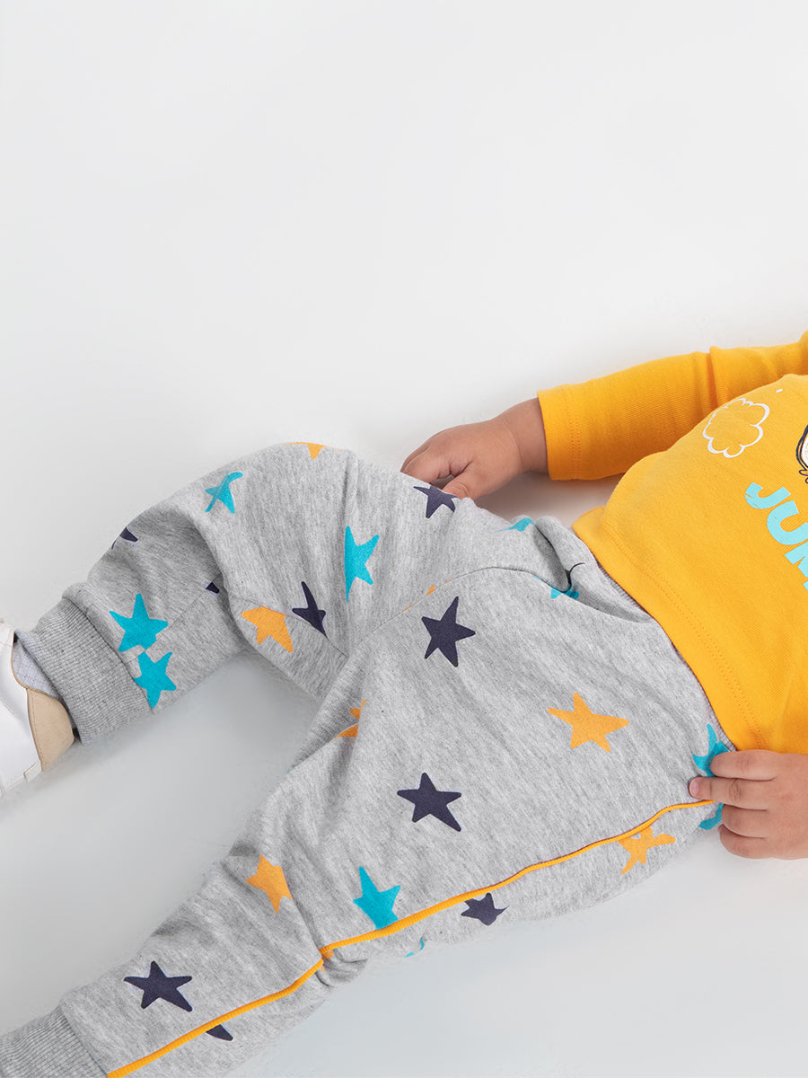 Newborn Baby Boys Grey Pants with Stars Print