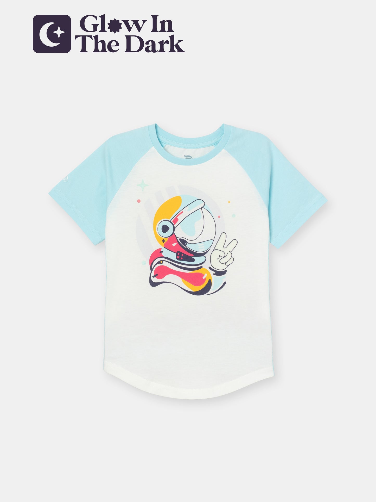 Short Sleeve Baseball T-Shirt with (Astronaut) Glow-in-the-Dark Graphic - White