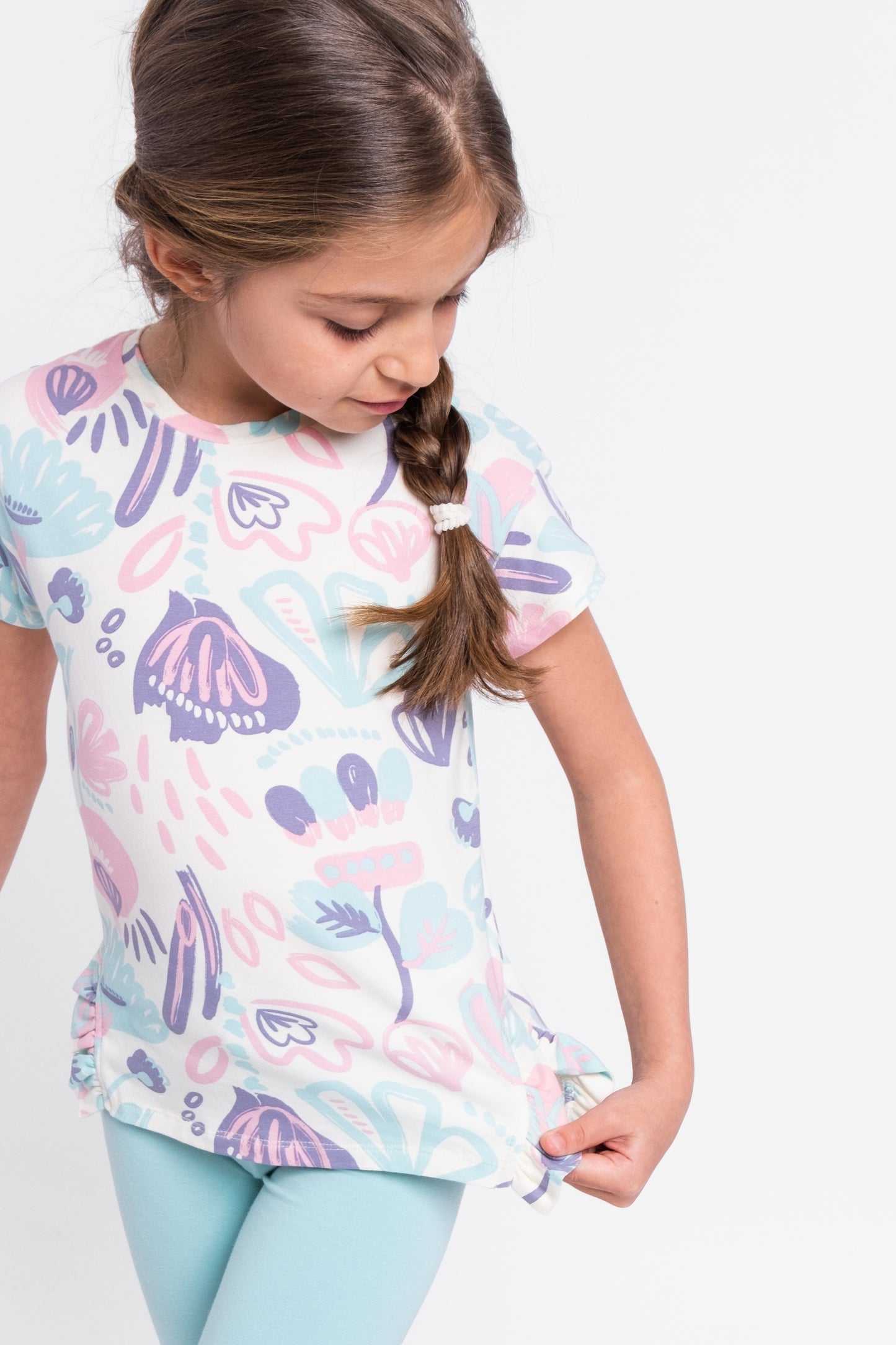 Short Sleeve T-Shirt in (Watercolor Floral) Pattern - Ecru