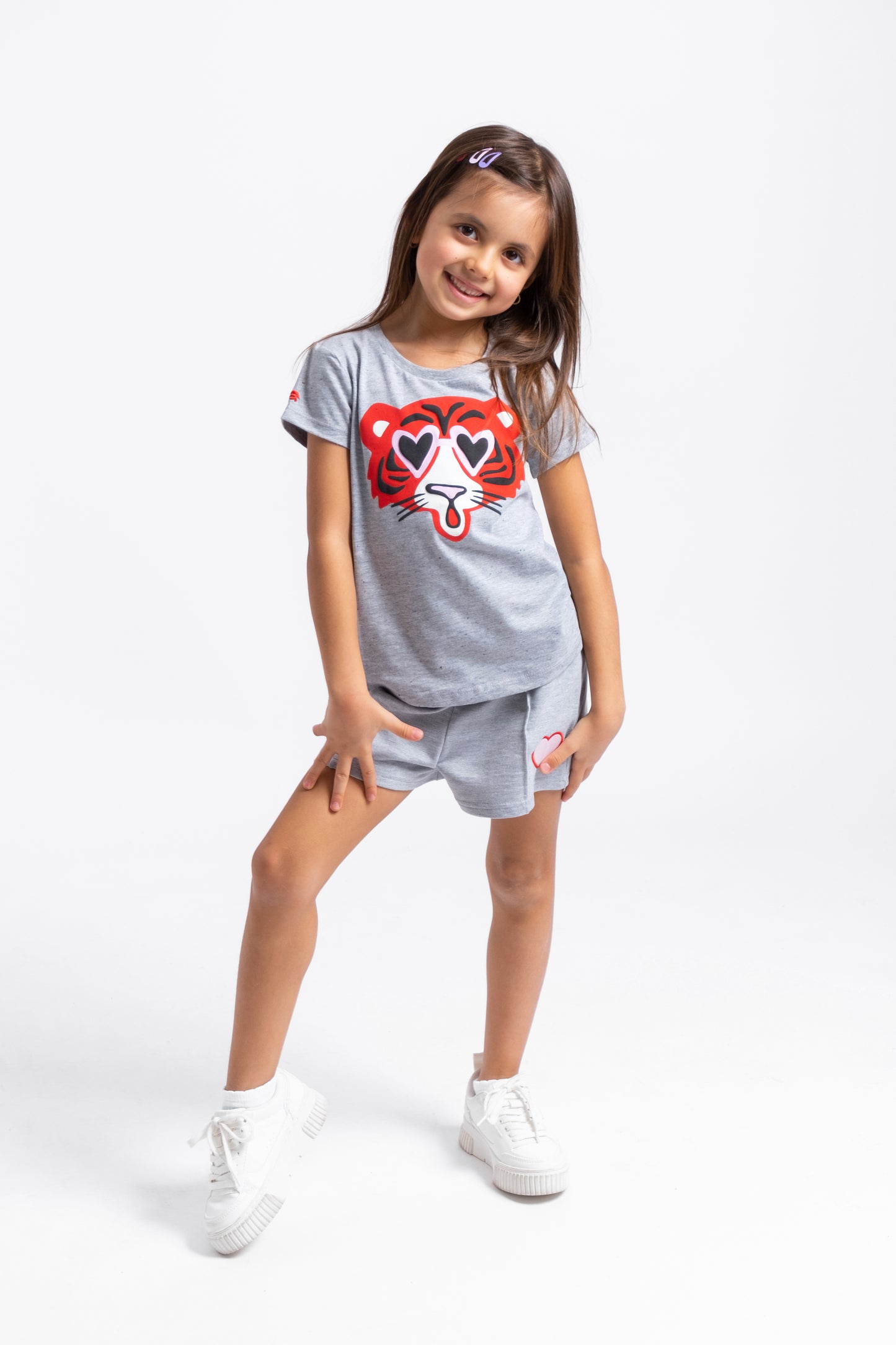 Solid Play-All-Day (or Play & Lounge) Shorts with Heart Patch - Grey