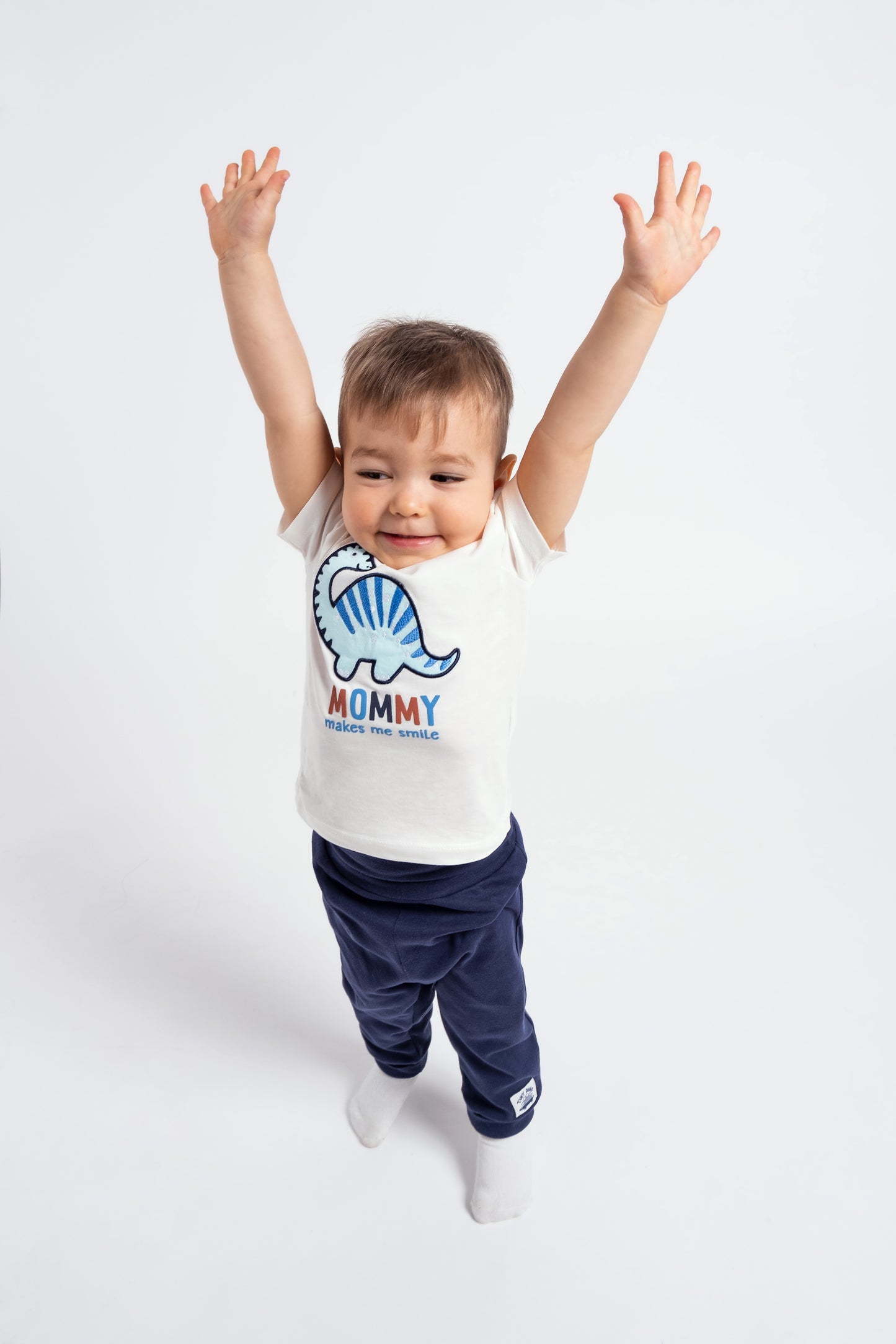 Mommy's Little Dino Short Sleeve T-Shirt for Babies - Ecru