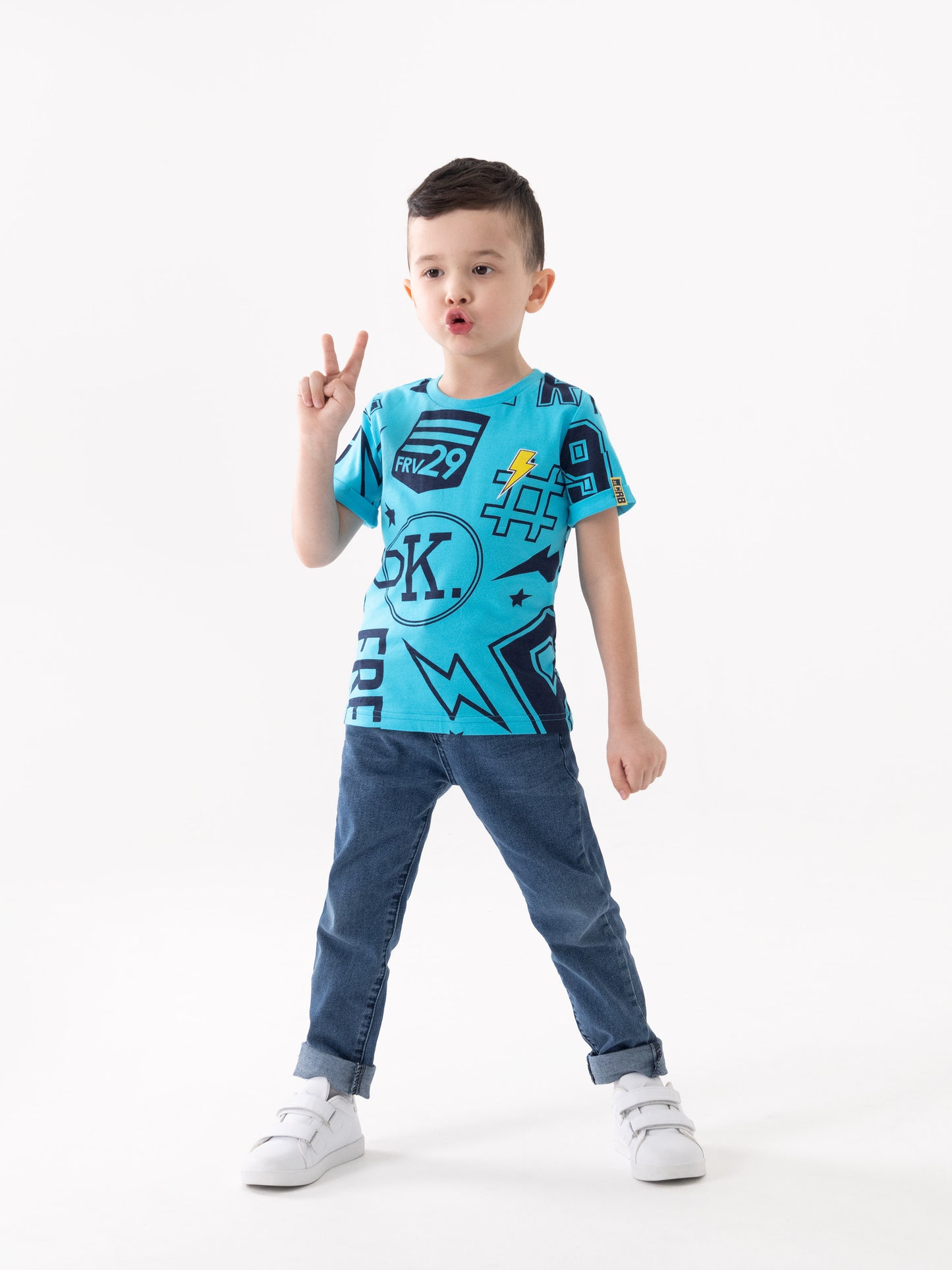 Cherubino Boys' Back-to-School Graphic T-Shirt in Blue – Comfy Top for School, Play, and More