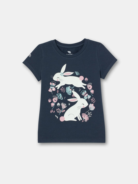 Short Sleeve T-Shirt with (Bunny Meadow) Graphic - Grey