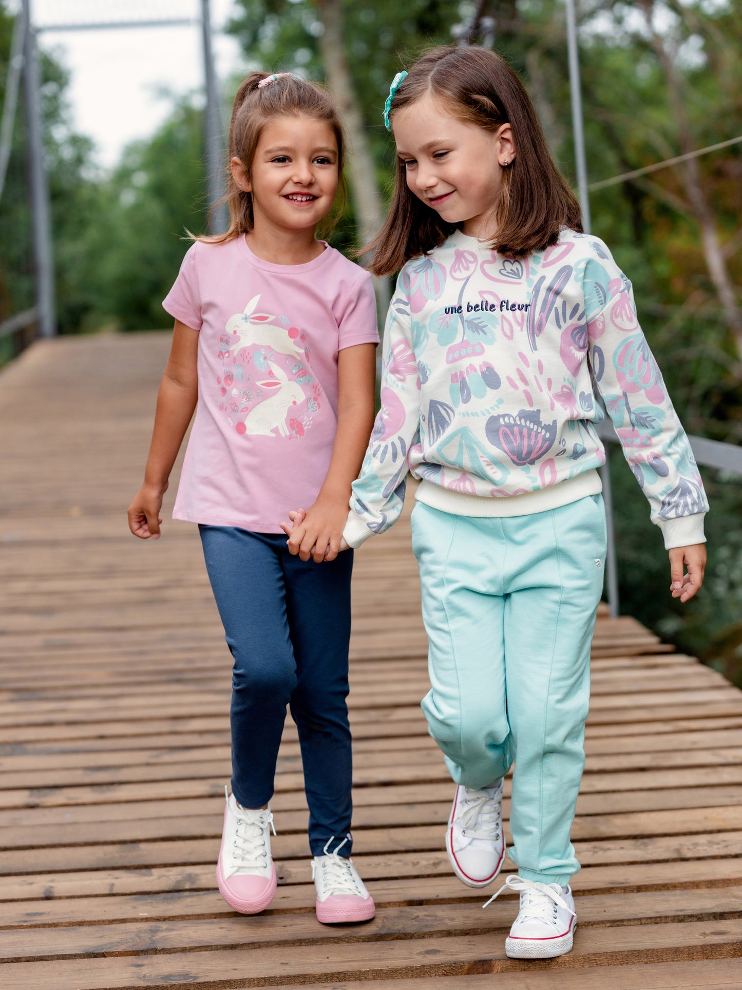 Short Sleeve T-Shirt with (Bunny Meadow) Graphic - Pink