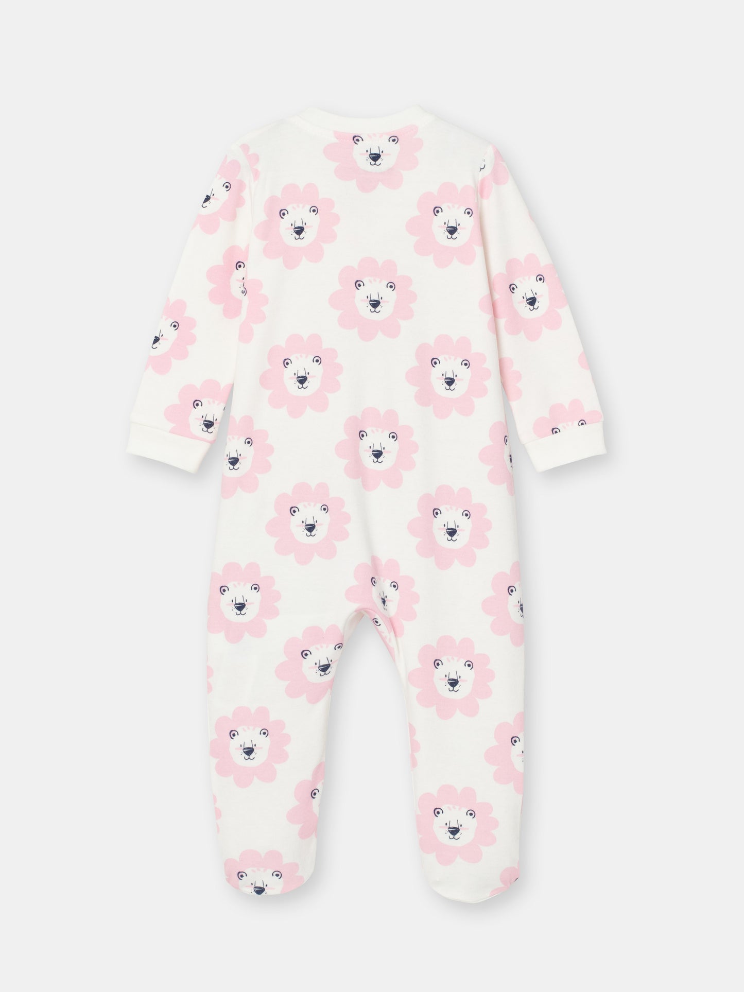 On-the-Go Zipper Jumpsuit with Non-Slip Footies in (Floral Lion) Pattern - White