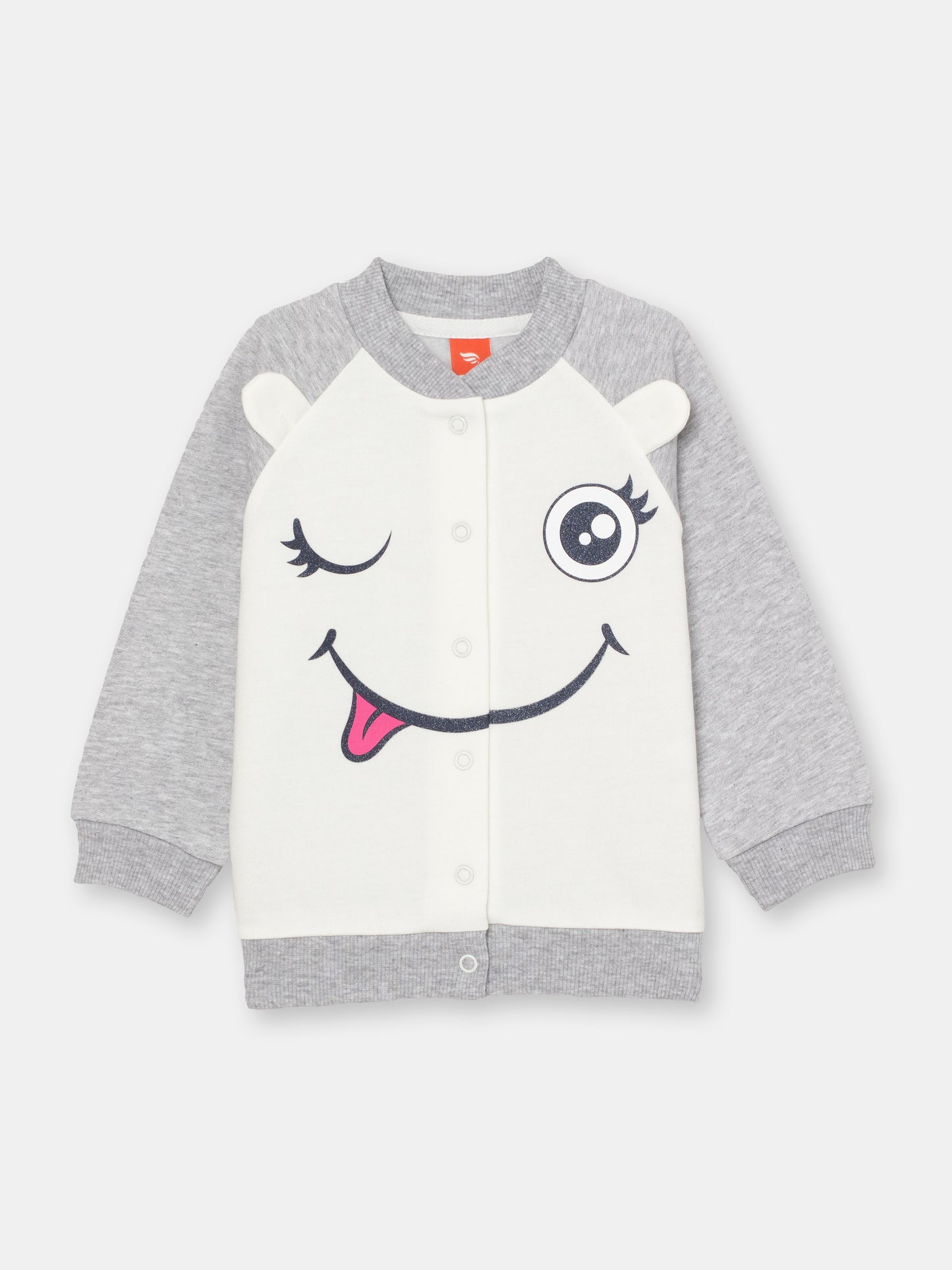 Bomber Jacket with Monster Face Graphic - White