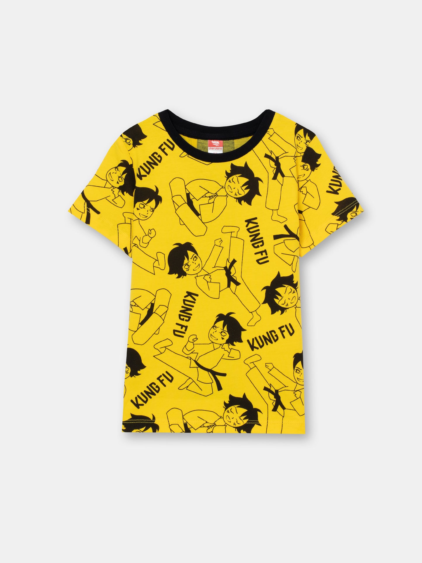 CWKB 62815-30-283 - Cherubino boys yellow t-shirt with kung fu master print - front