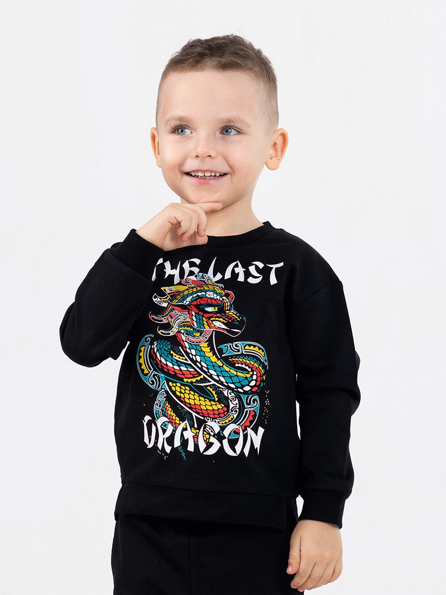 CWKB 62819-22-283 - Cherubino boys black sweatshirt with last dragon print - model1