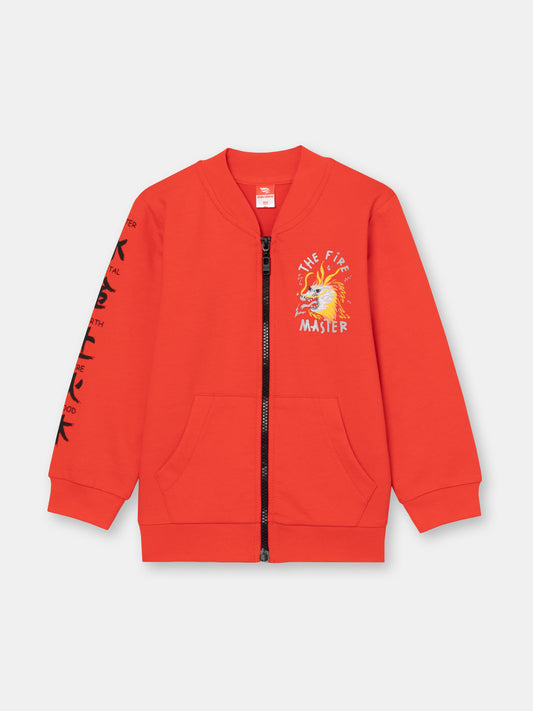 Boys Red Hoodie with Kung Fu Master Print