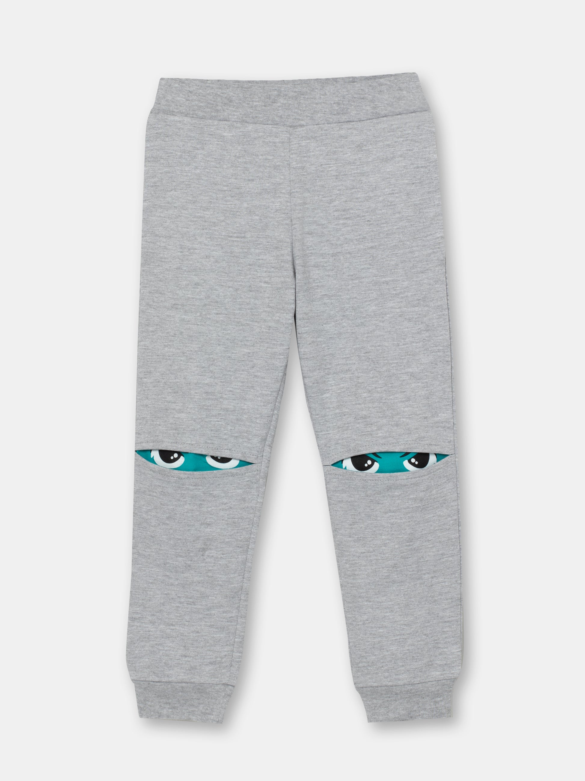 CWKB 70076-11-283 - Cherubino boys light grey melange pants with kung fu eyes print - front