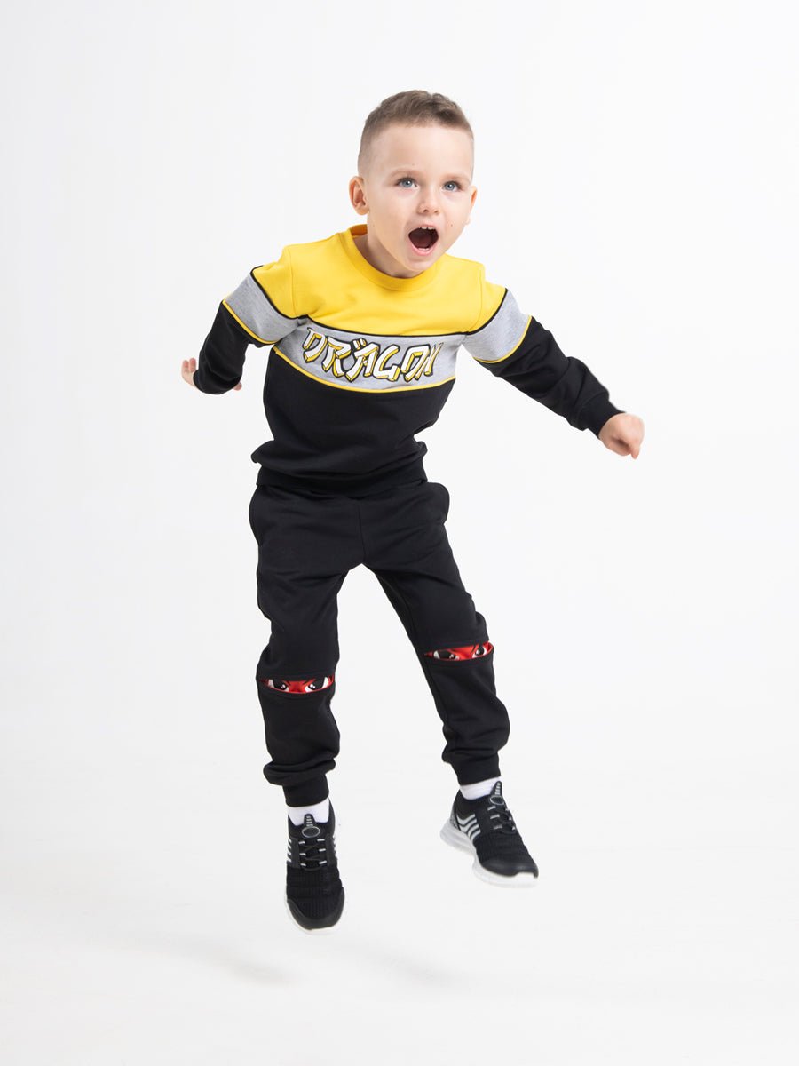 Boys Yellow Sweatshirt with Dragon Print