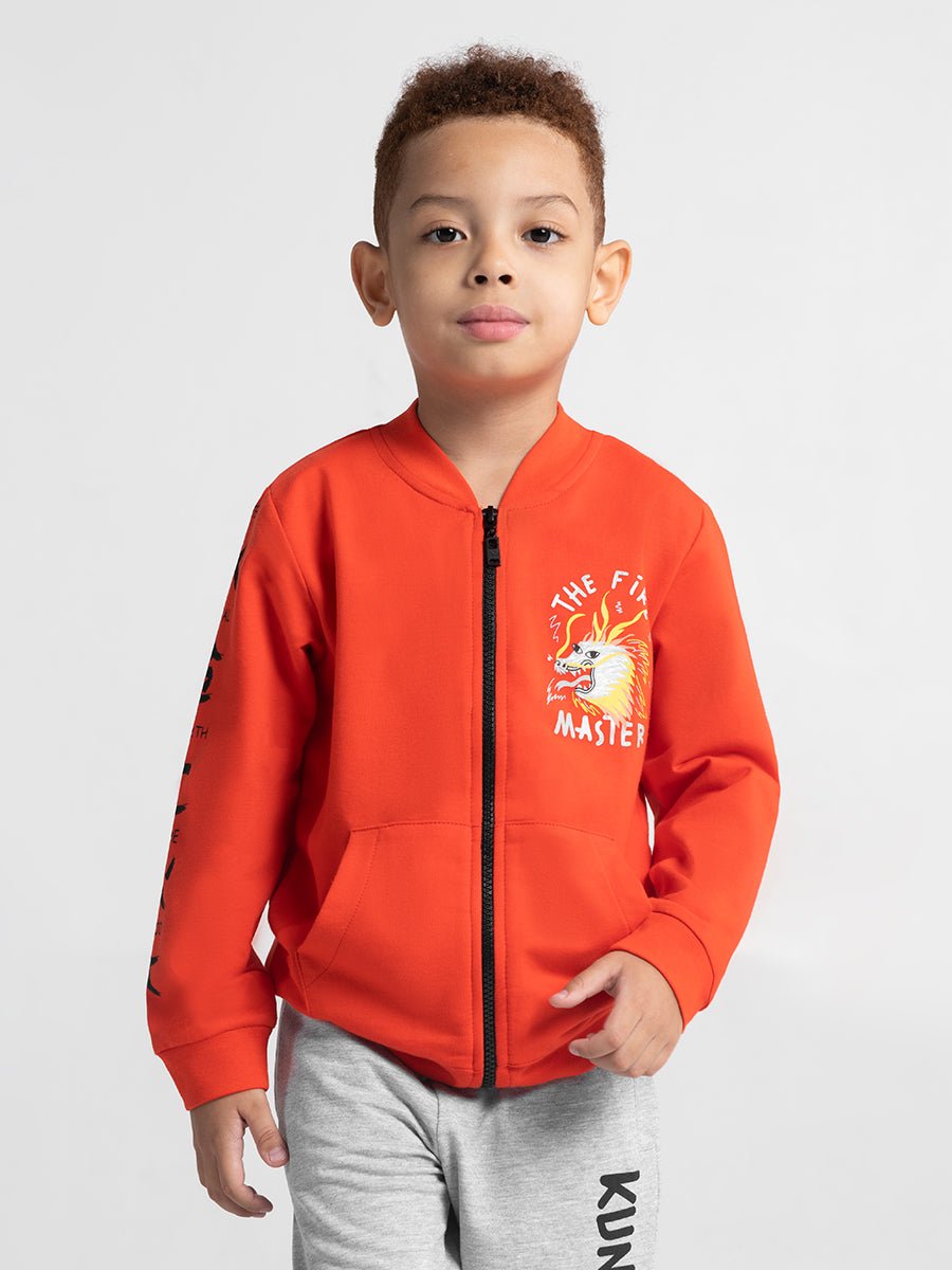 Boys Red Hoodie with Kung Fu Master Print