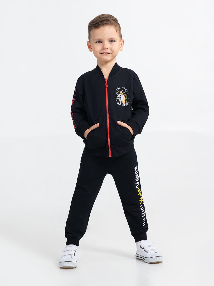 Boys Black Hoodie with Kung Fu Master Print