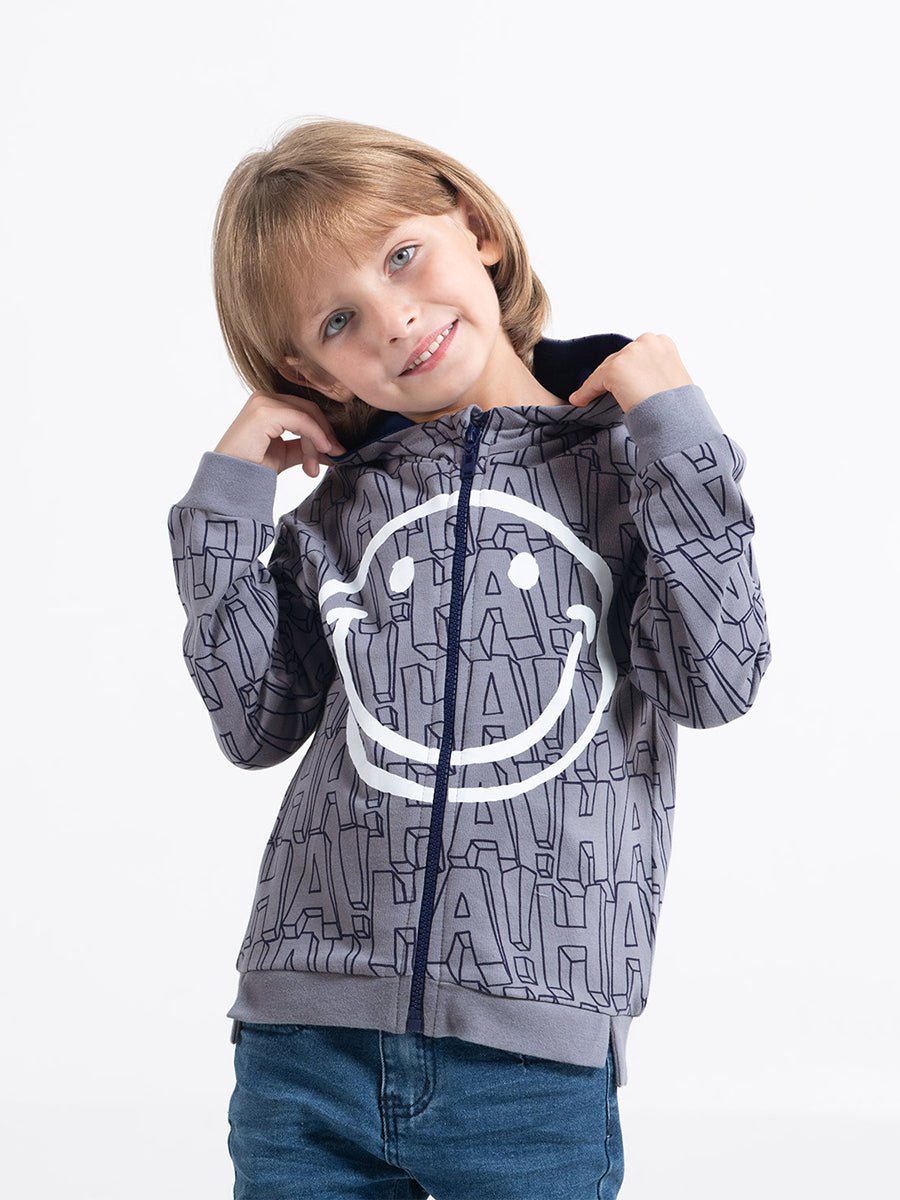Boys Grey Hoodie with Smile Print