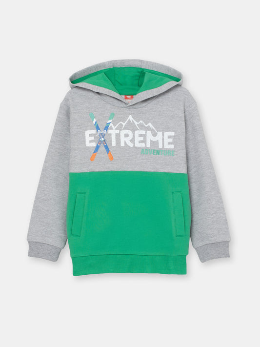 Boys Green Hoodie with Extreme Adventure Print