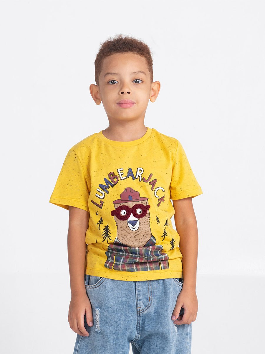 Boys Yellow T-shirt with Lumbearjack Print