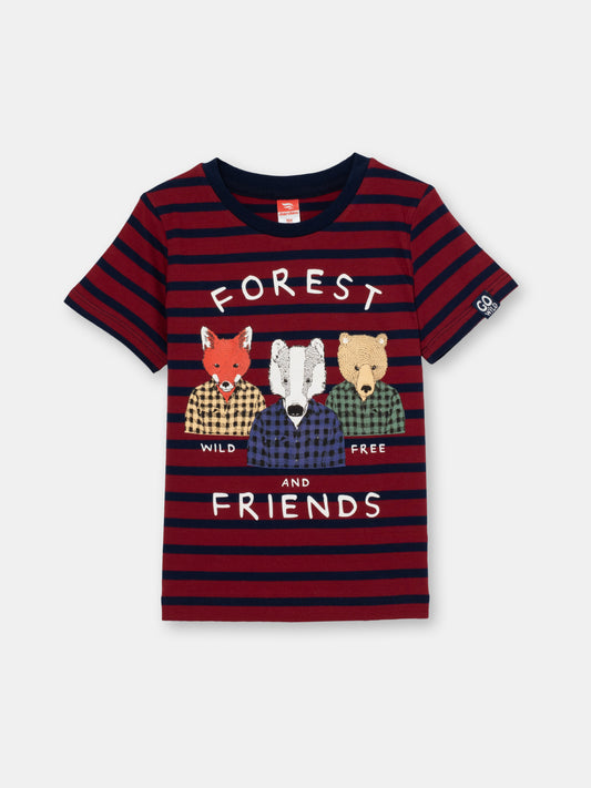 Boys Red T-shirt with Forest Friends Print