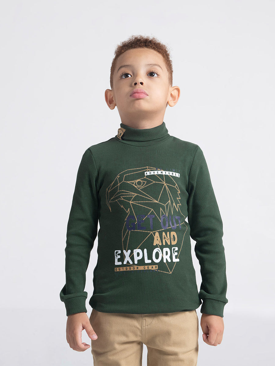 Boys Khaki Turtleneck with Explore Print