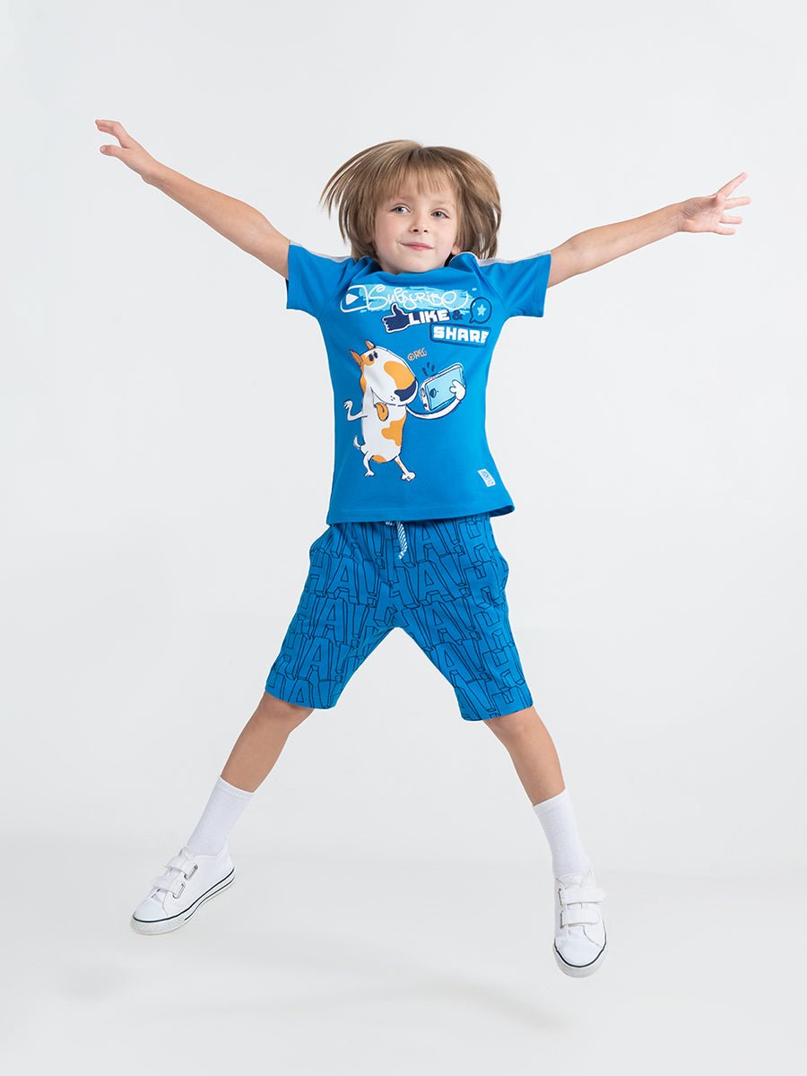 Boys Blue Shorts with HaHa Print