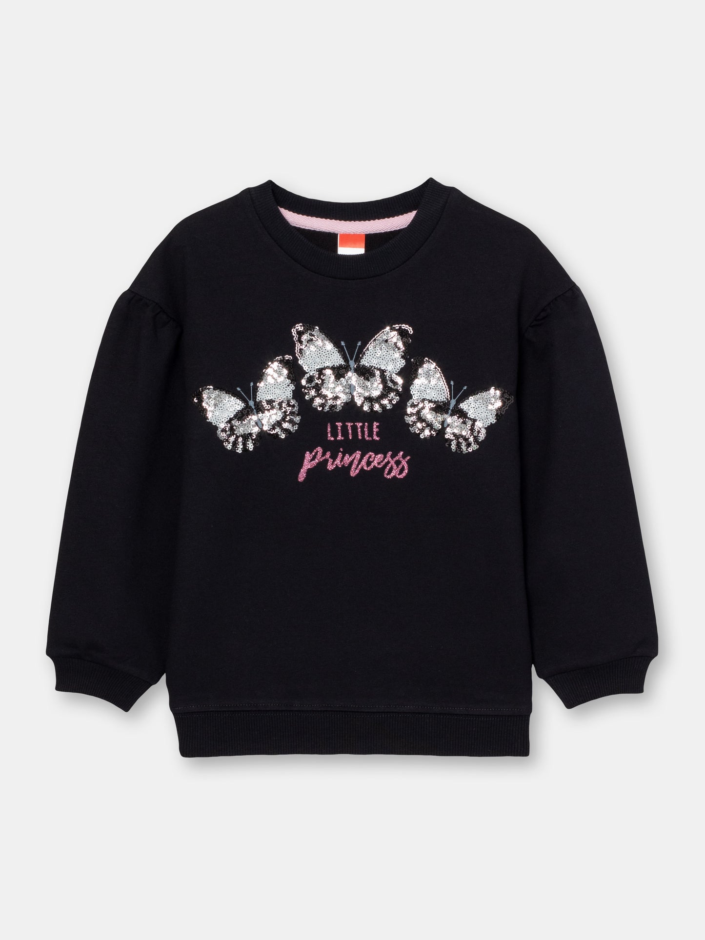 Girls Black Sweatshirt with Glitter Butterflies Print