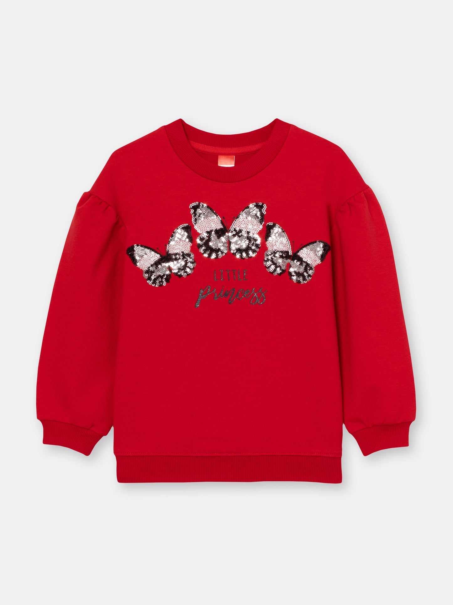 Girls Red Sweatshirt with Glitter Butterflies Print