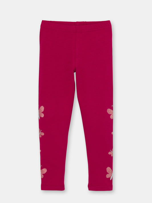 Cherubino Girls' Butterfly Print Leggings in Raspberry - Perfect for School and Play