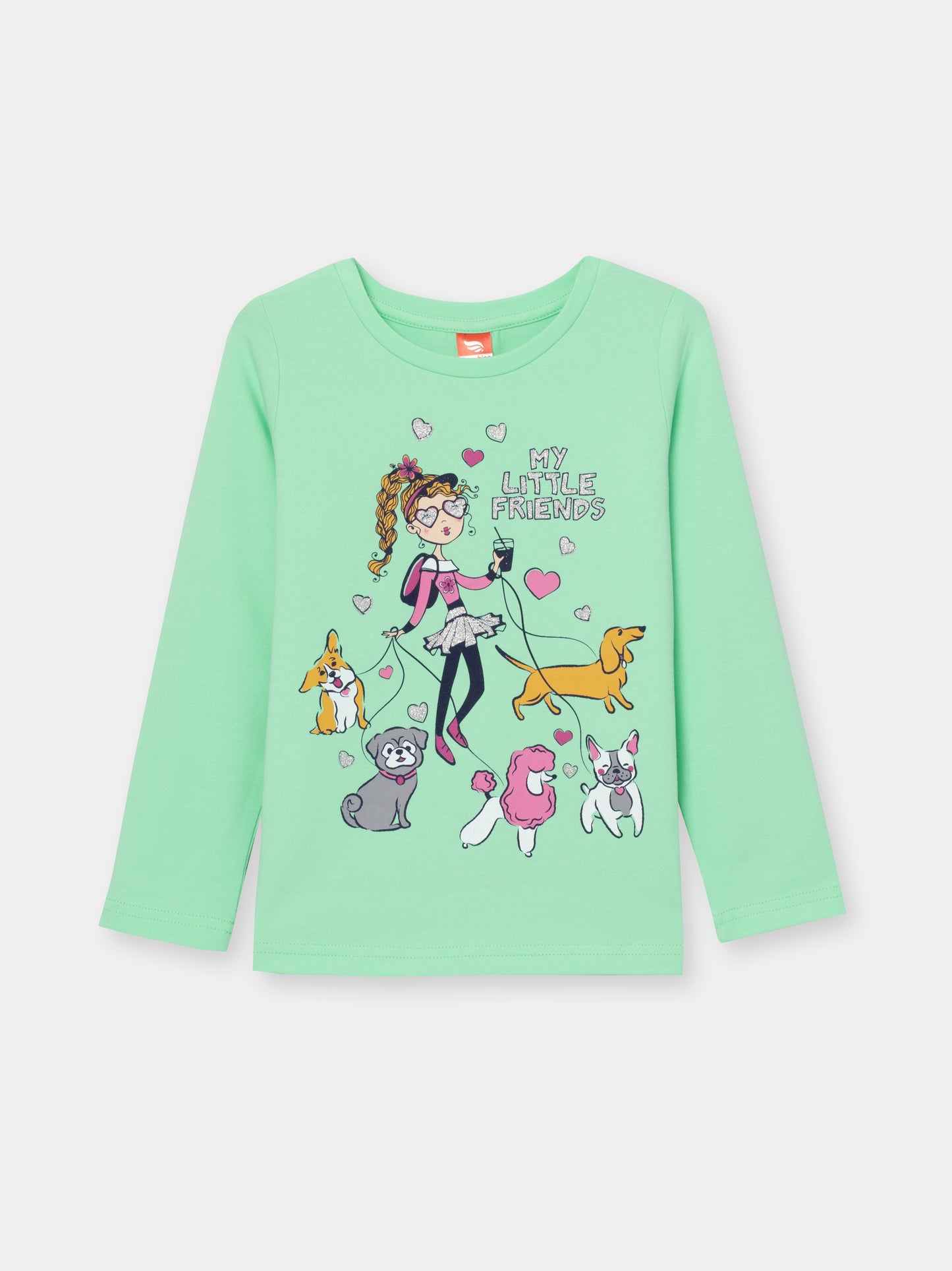 CWKG 62807-38-282 - Cherubino girls mint long sleeve t-shirt with little friends print - front