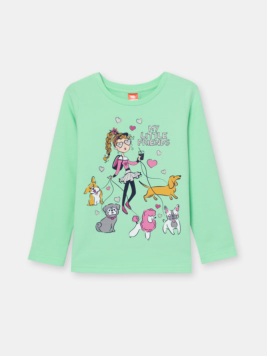 CWKG 62807-38-282 - Cherubino girls mint long sleeve t-shirt with little friends print - front