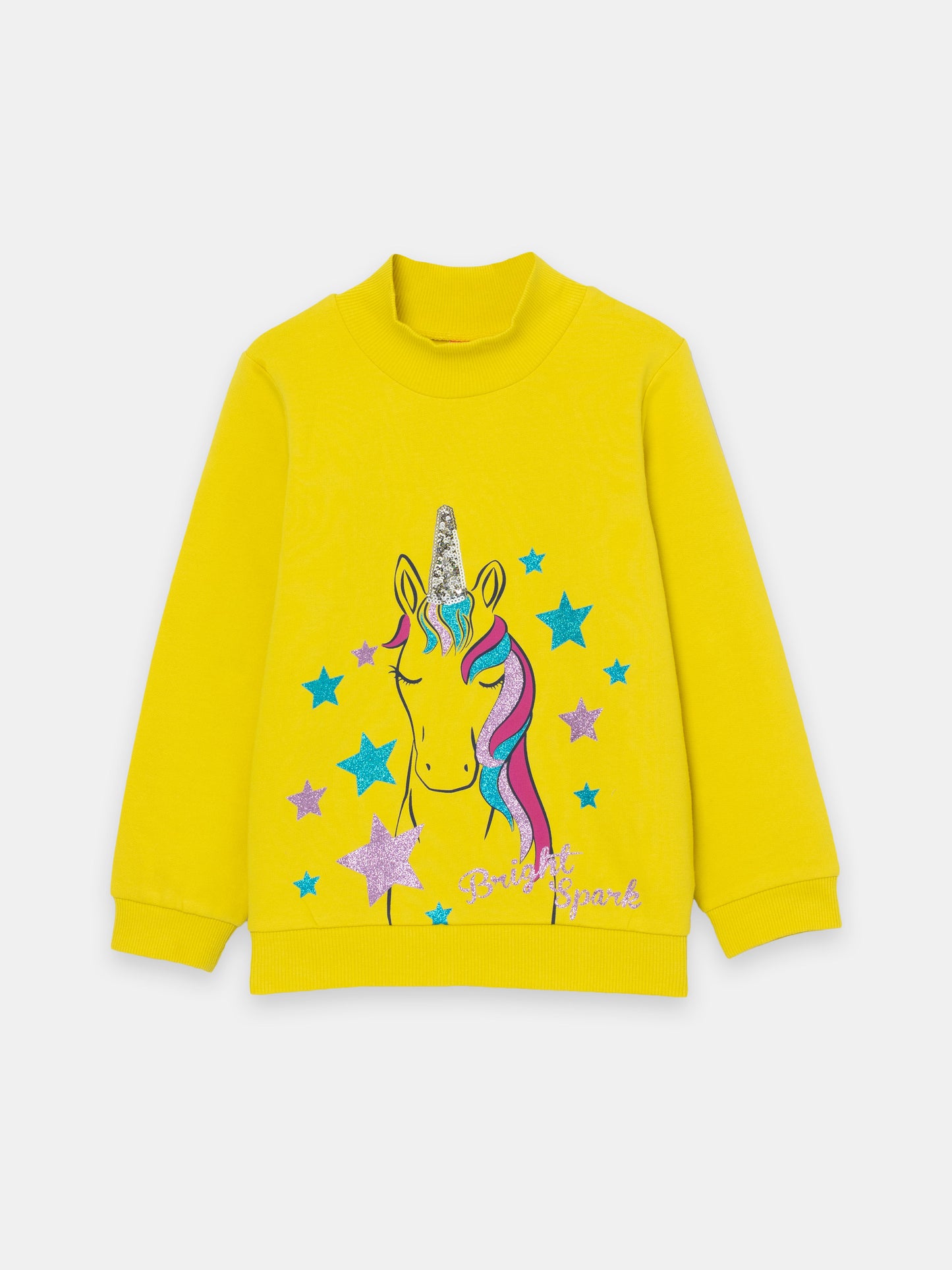 Girls Yellow Turtleneck with Sparkling Unicorn Print