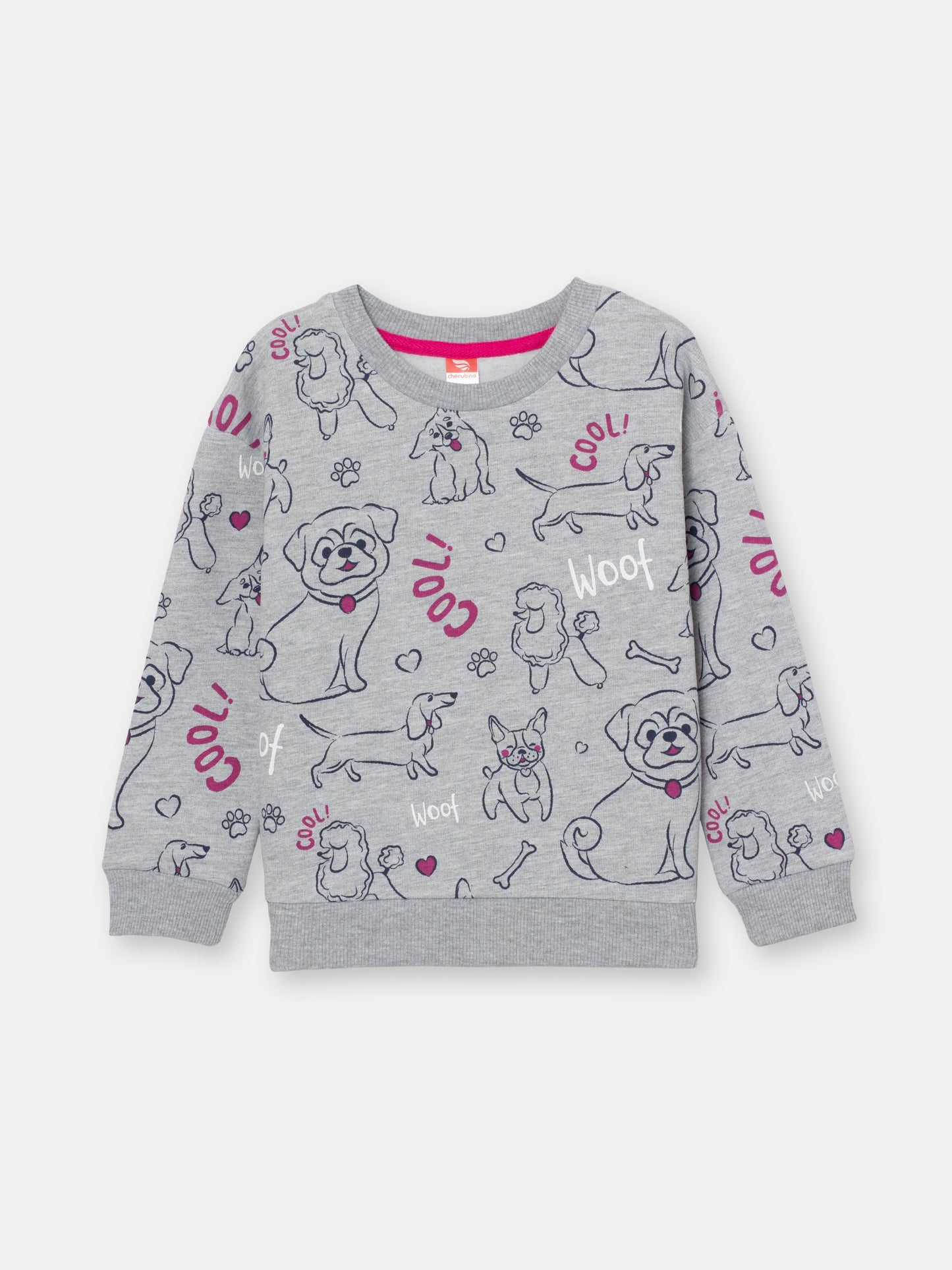 Girls Grey Sweatshirt with Cute Puppies Print