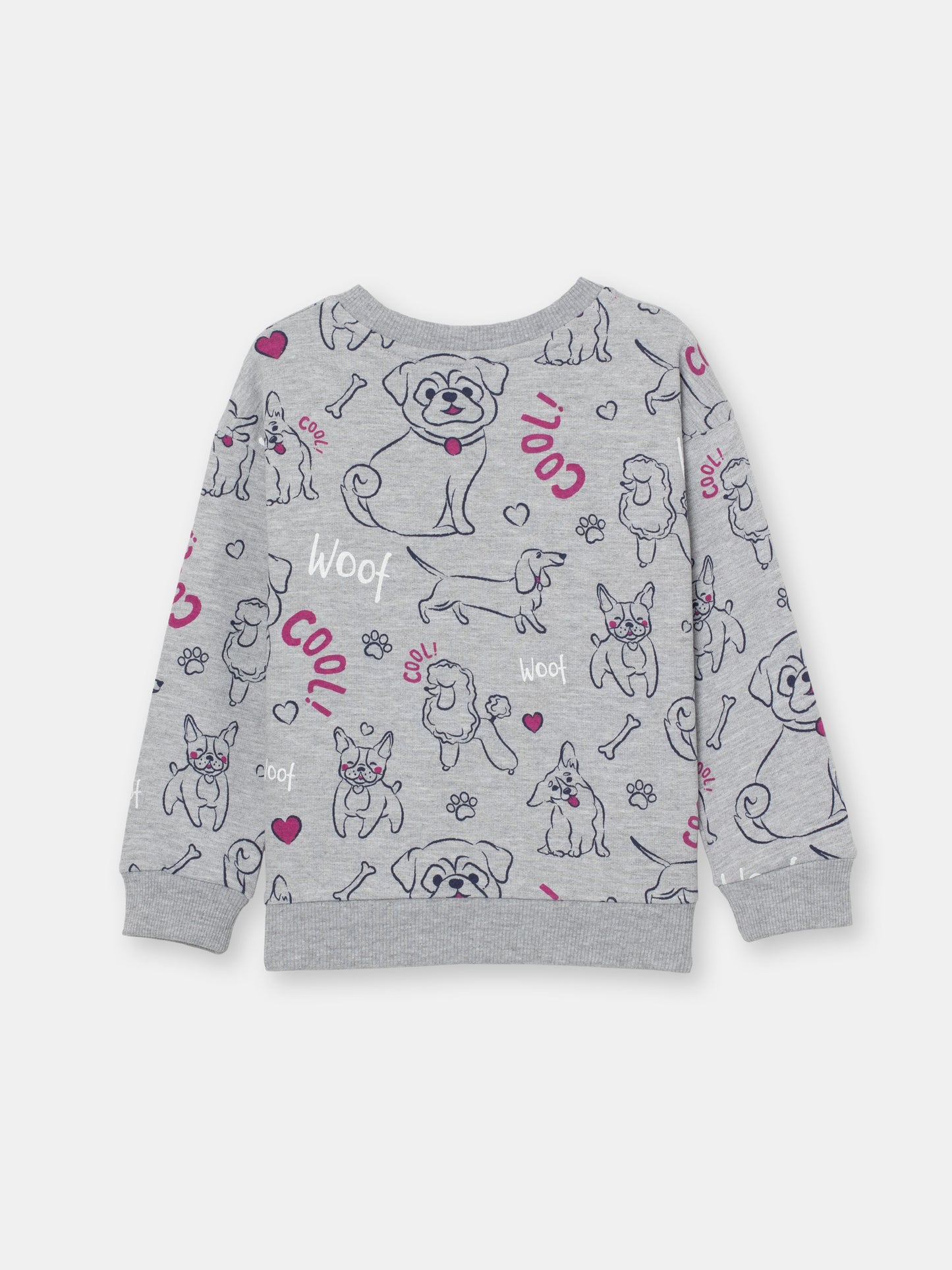 Girls Grey Sweatshirt with Cute Puppies Print