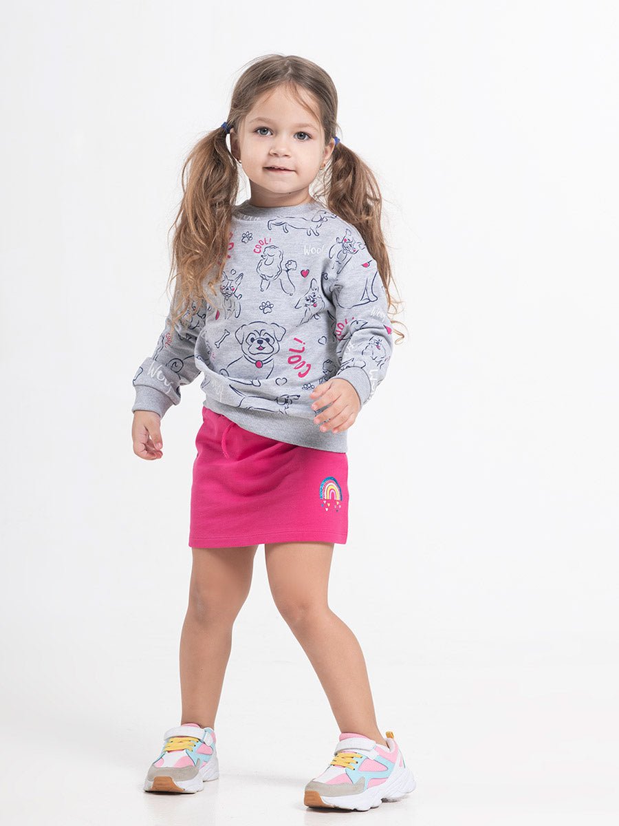 Girls Grey Sweatshirt with Cute Puppies Print