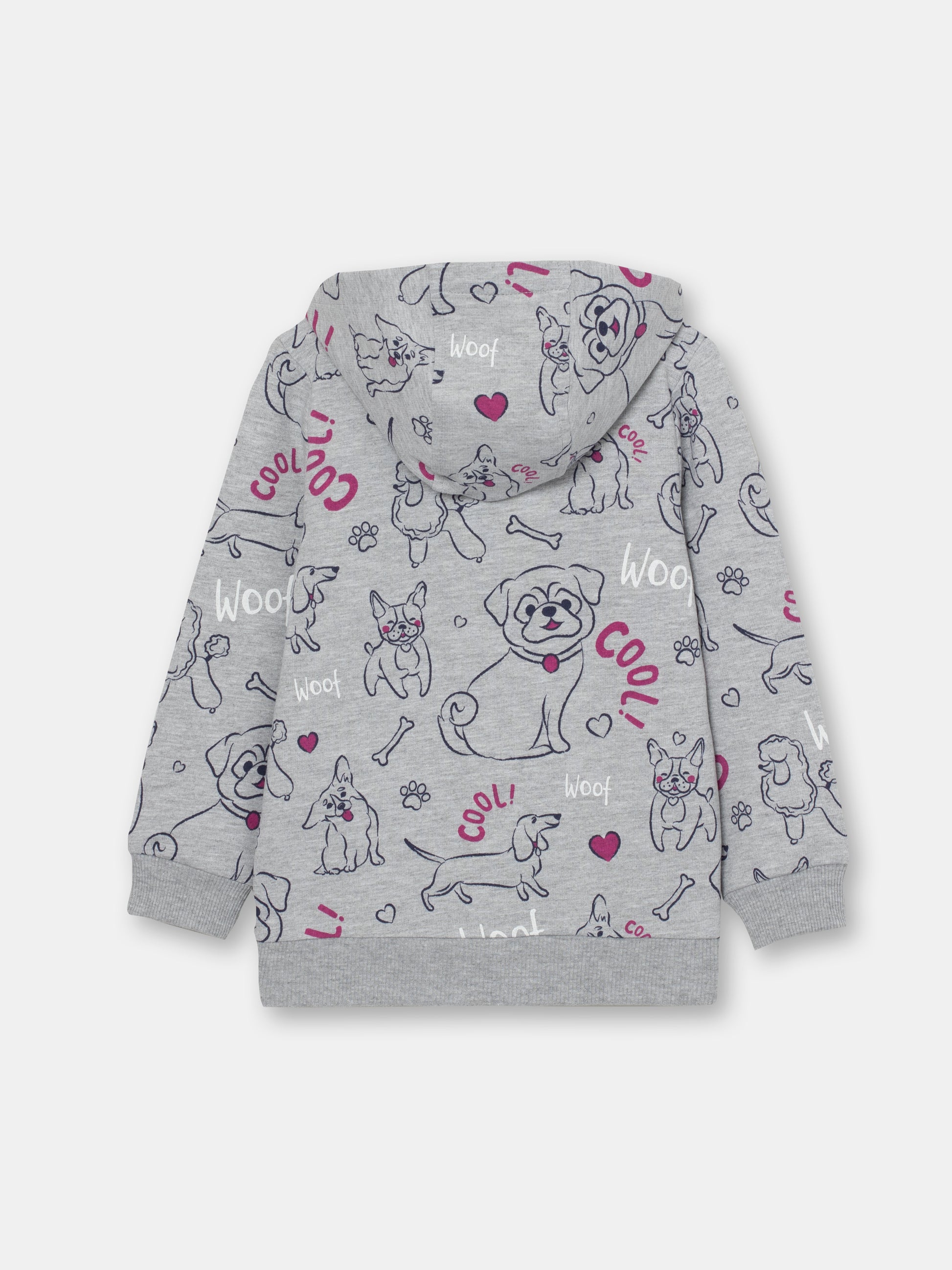 CWKG 62811-11-282 - Cherubino girls light grey melange hoodie with cute puppies print - back