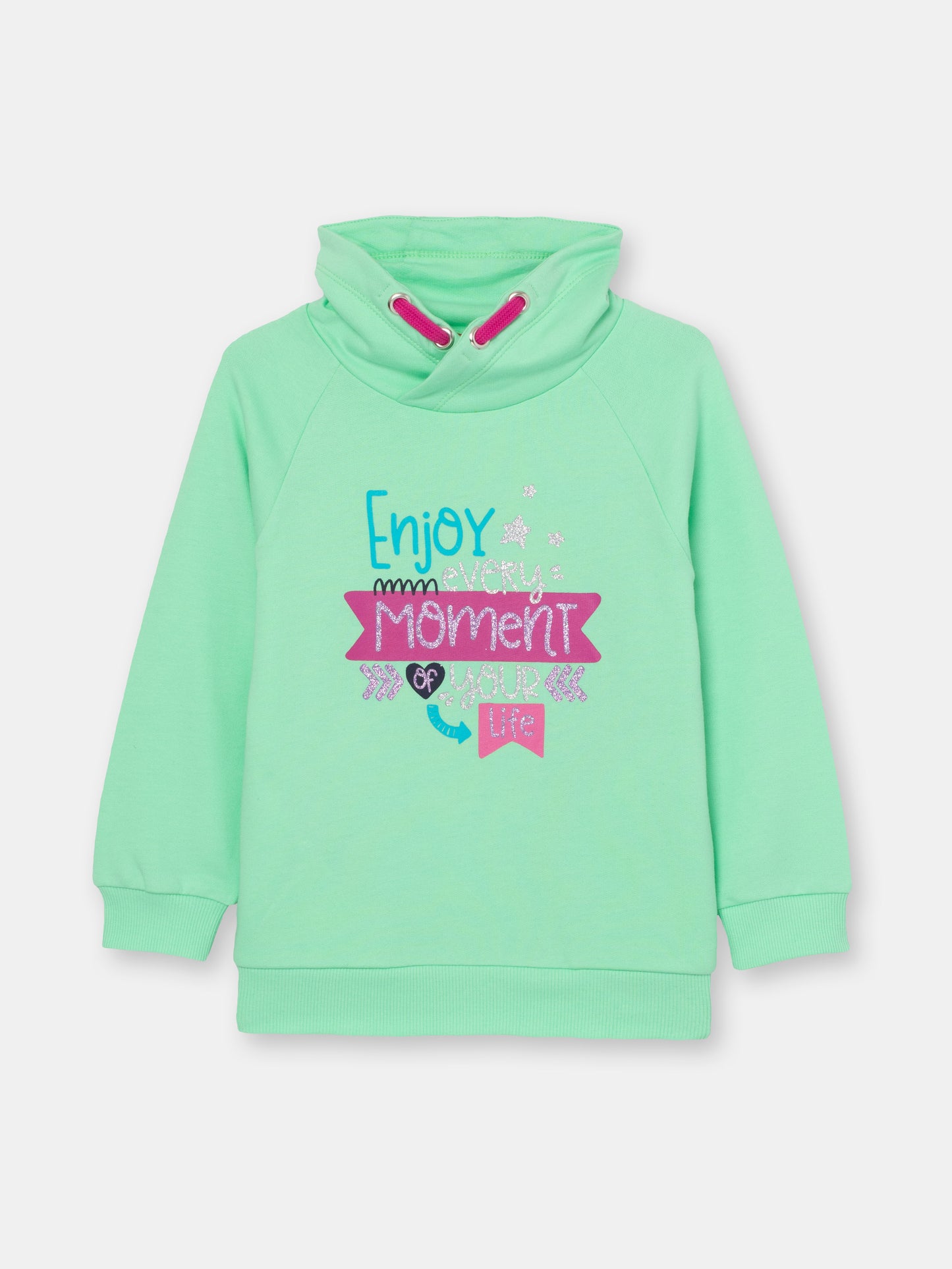 Girls Green Hoodie with Enjoy Every Moment Print