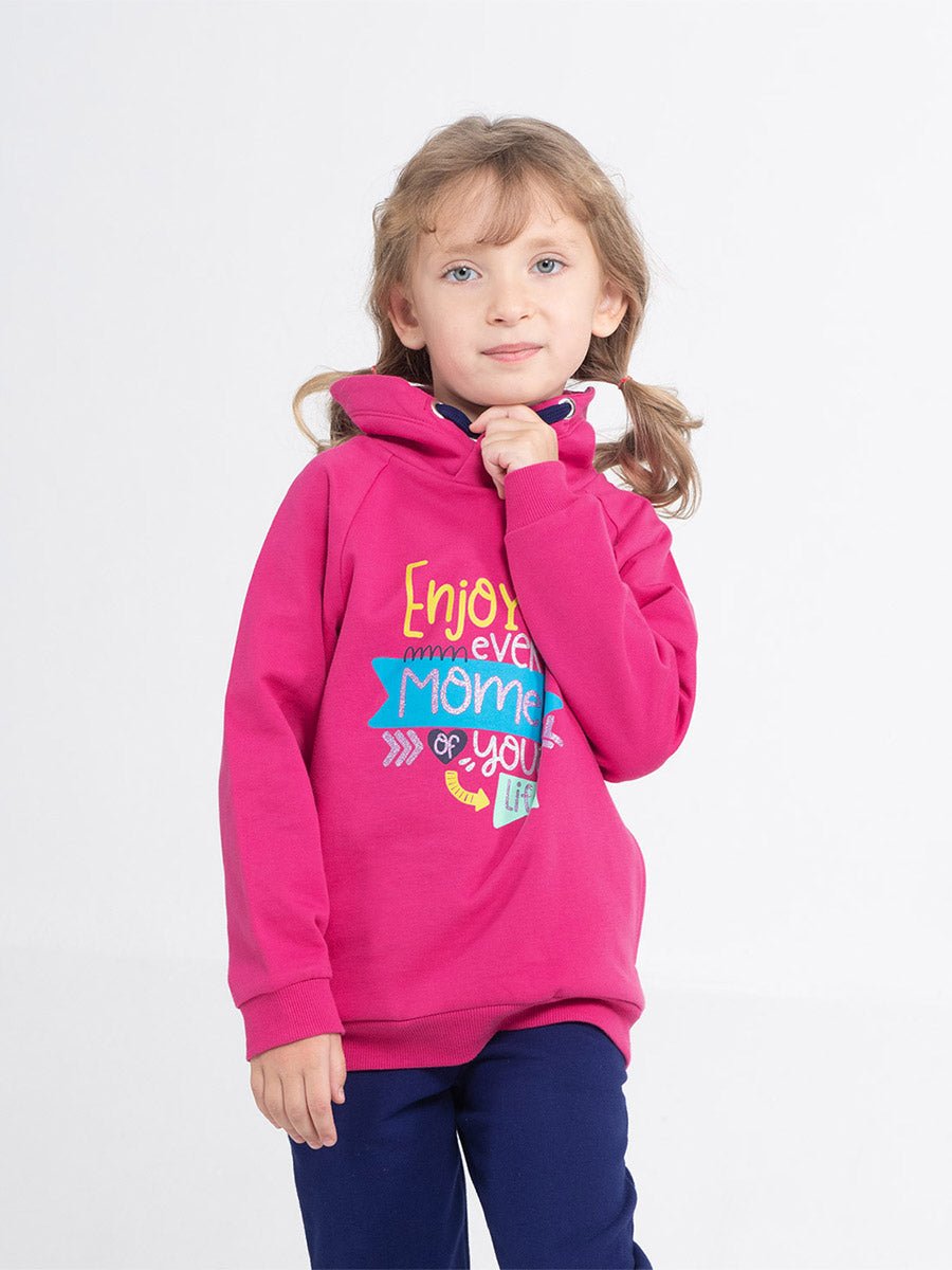 Girls Raspberry Hoodie with Enjoy Every Moment Print