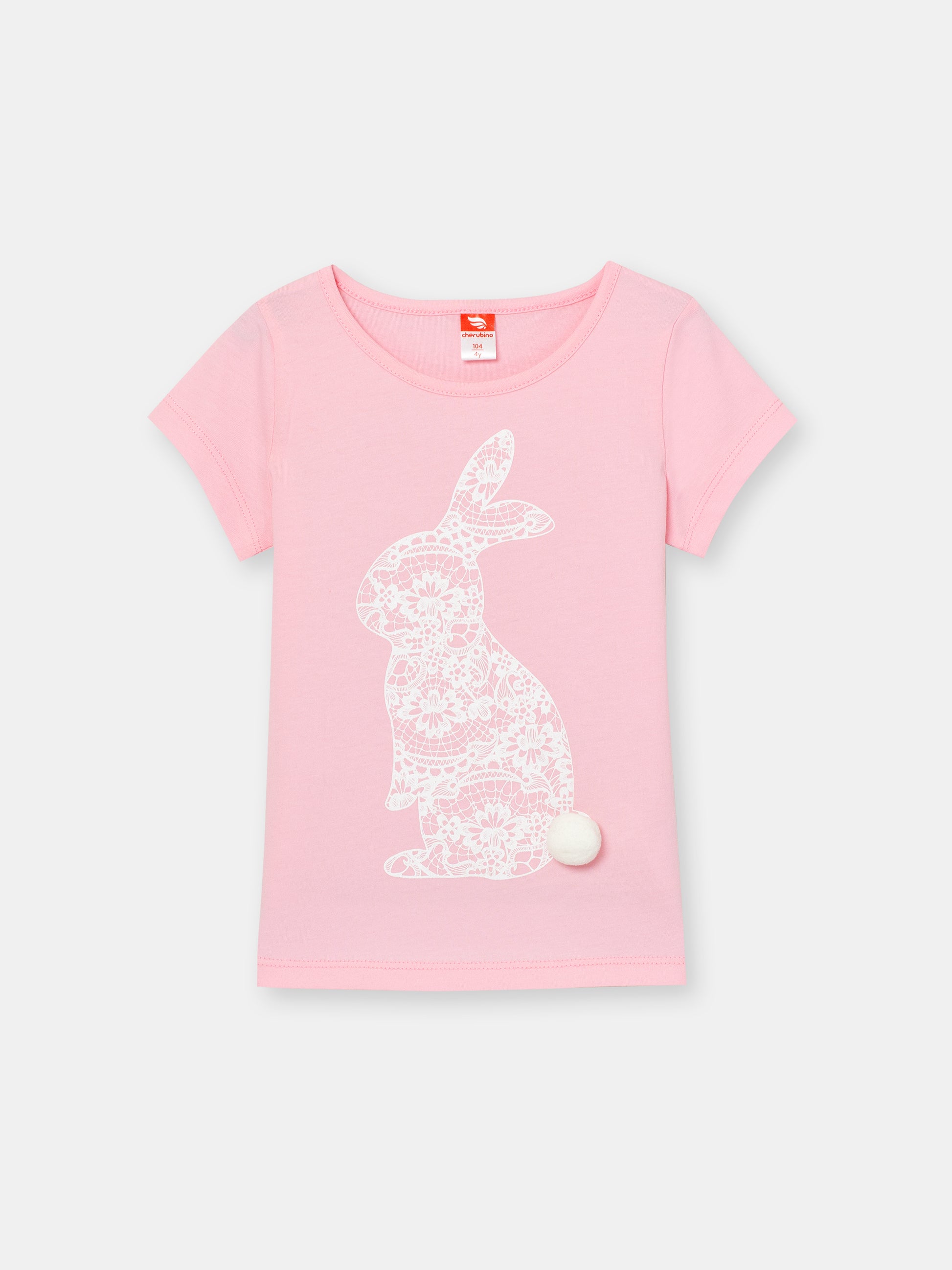 CWKG 62880-27-290 - Cherubino girls powder pink t-shirt with lace rabbit print - front