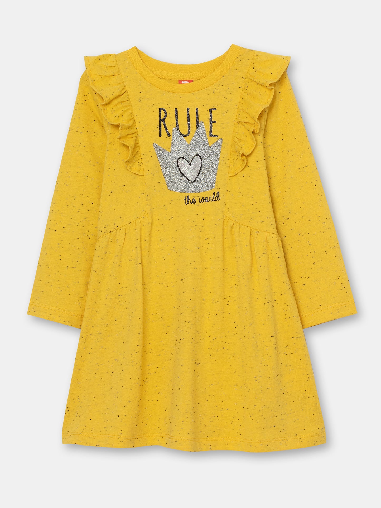 CWKG 62888-30-290 - Cherubino girls yellow dress with rule the world print - front
