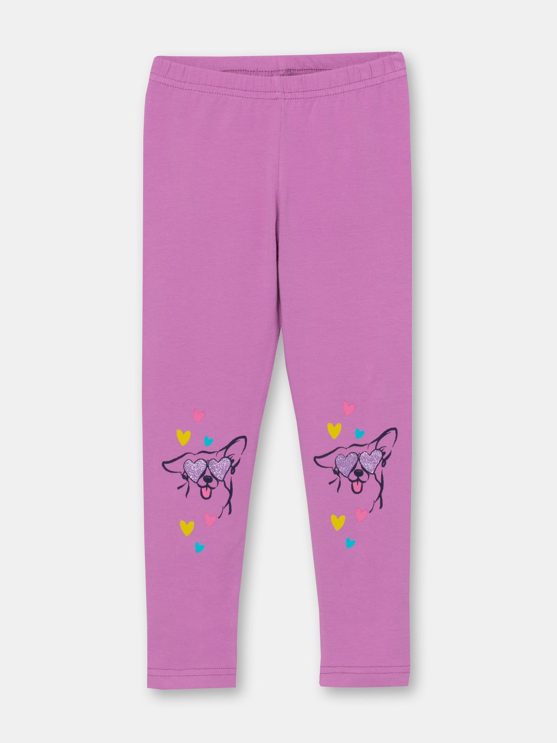 CWKG 70070-44-282 - Cherubino girls violet leggings with puppy in love print - front