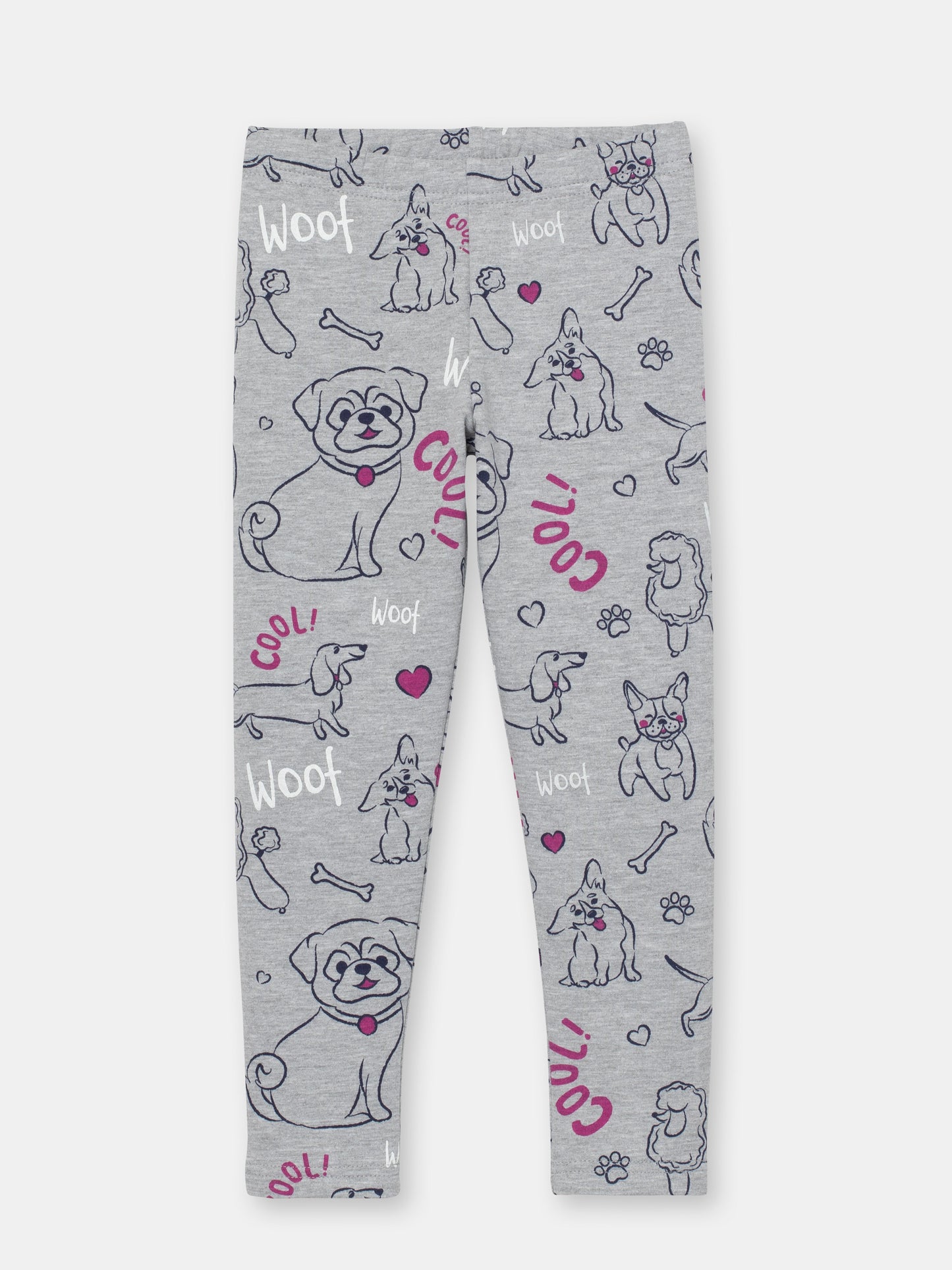 Girls Grey Leggings with Cute Puppies Print