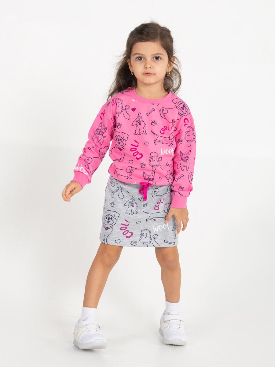 Girl Grey Skirt with Puppies Print