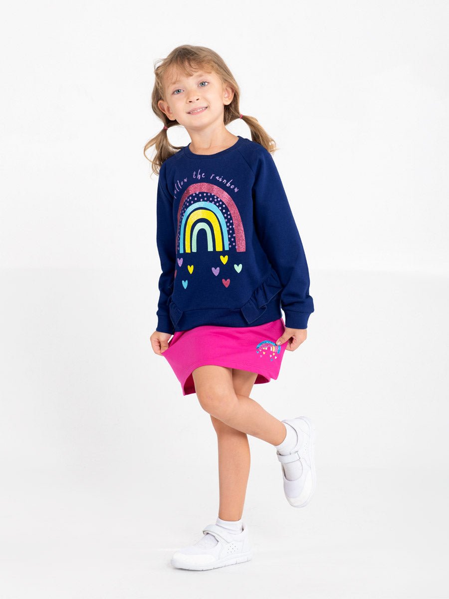 Girl Raspberry Skirt with Rainbow Print