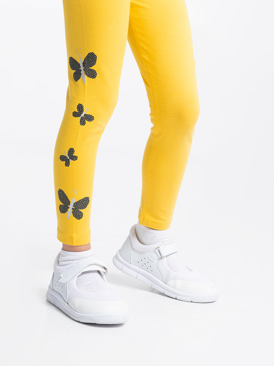 Cherubino Girls' Butterfly Print Leggings in Yellow - Perfect for School and Play